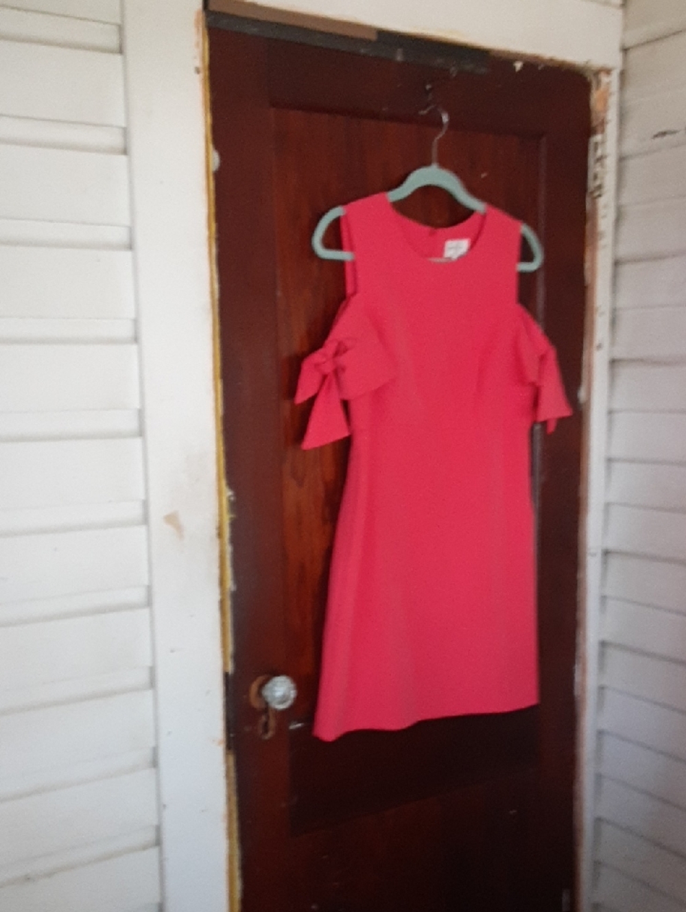 Milly Cold-Shoulder Bow Sleeve Mini Dress in Vibrant Pinky Red
